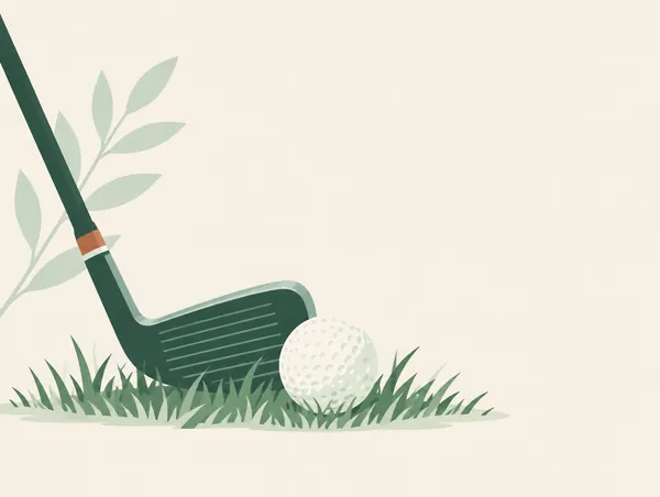 Illustration: A golf club and a golf ball resting on grass