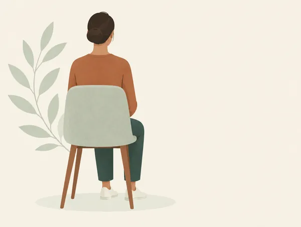Illustration: A person seen from behind, fully clothed, sitting upright on a chair with good posture