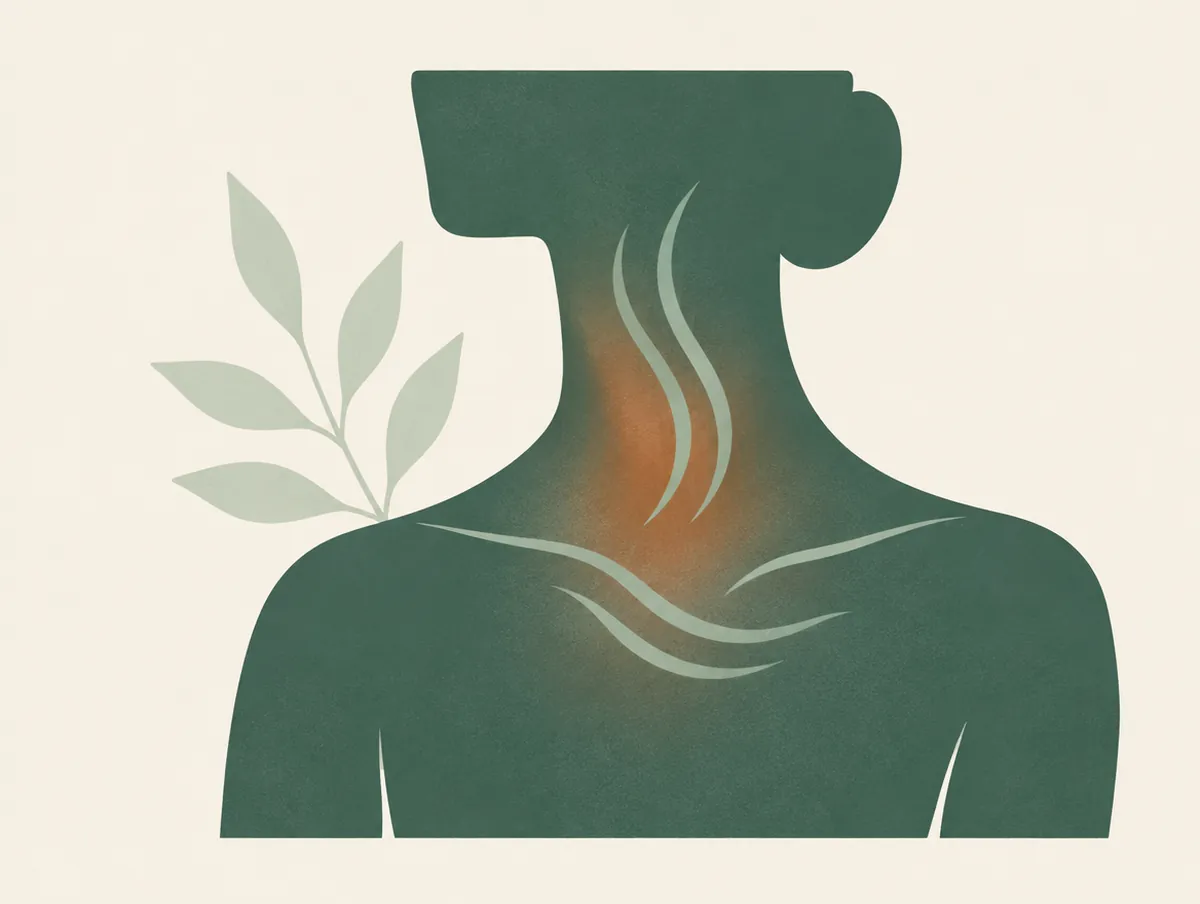 Illustration: A throat and upper chest outline with soft air lines