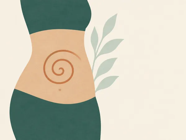 Illustration: An abdomen outline with a gentle spiral line