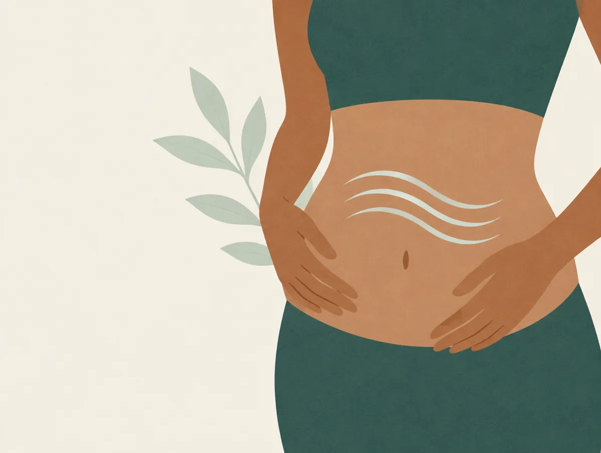 Illustration: An abdomen outline with gentle wave lines