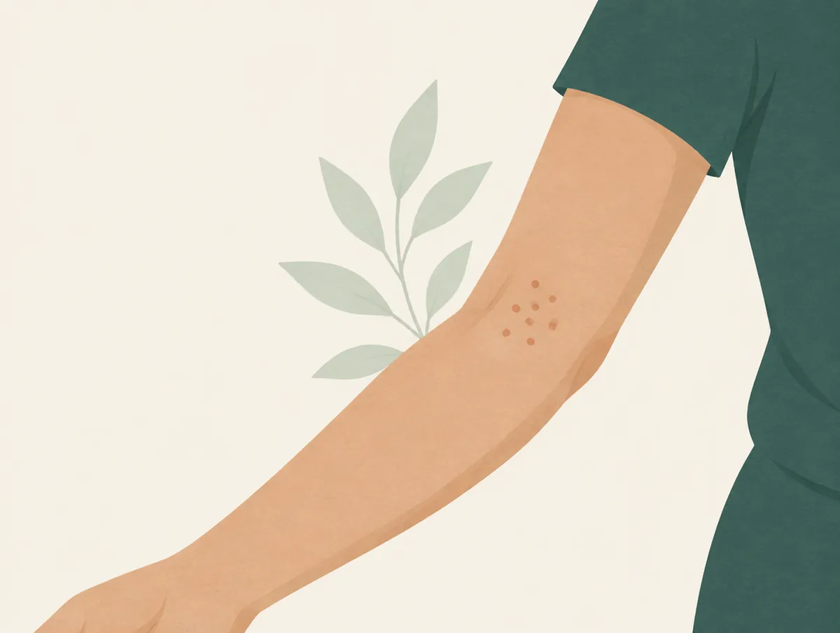 Illustration: A forearm and the inner side of the elbow, small clay dots on the inner elbow