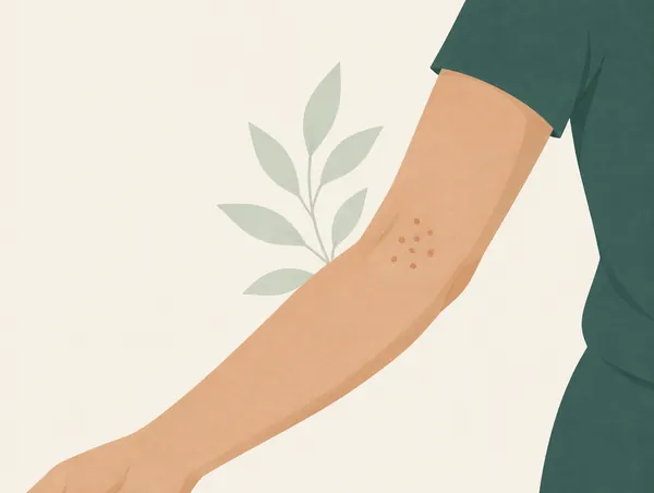 Illustration: A forearm and the inner side of the elbow, small clay dots on the inner elbow