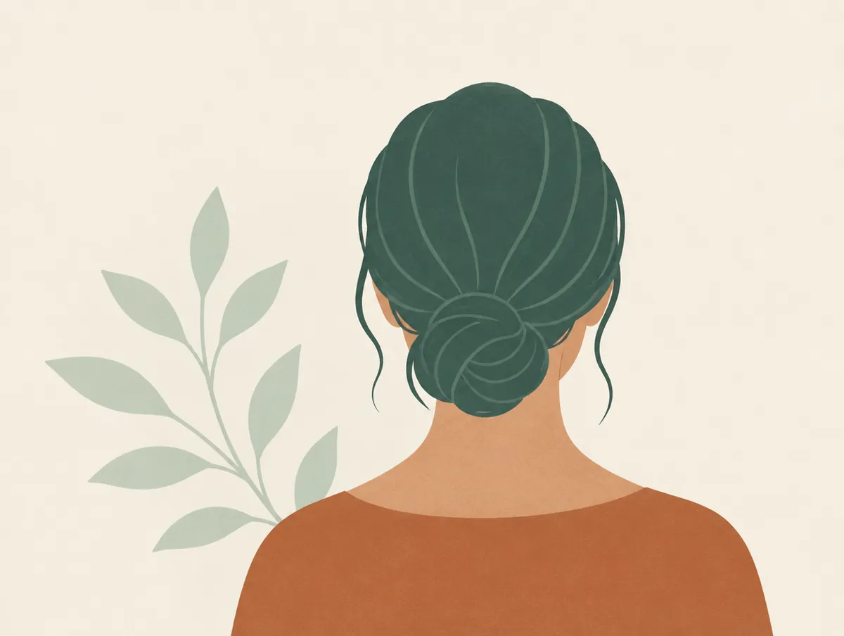 Illustration: The back of a head with soft hair lines, seen from behind