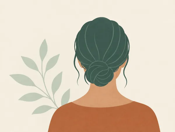 Illustration: The back of a head with soft hair lines, seen from behind