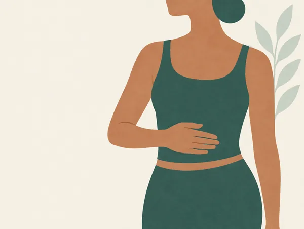 Illustration: A torso with a hand resting on the upper abdomen