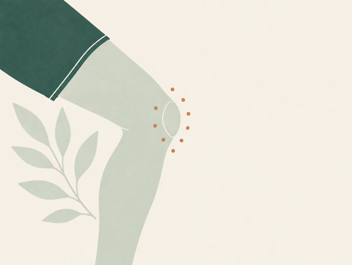 Illustration: A slightly bent knee in side view, small clay dots around the kneecap
