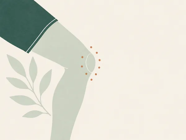 Illustration: A slightly bent knee in side view, small clay dots around the kneecap