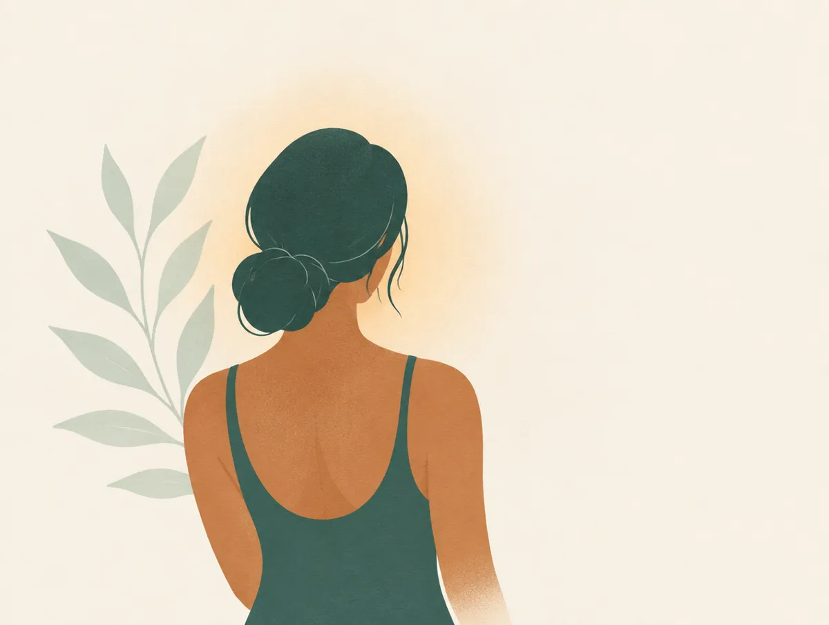 Illustration: A woman's silhouette from behind with a soft warm glow around her