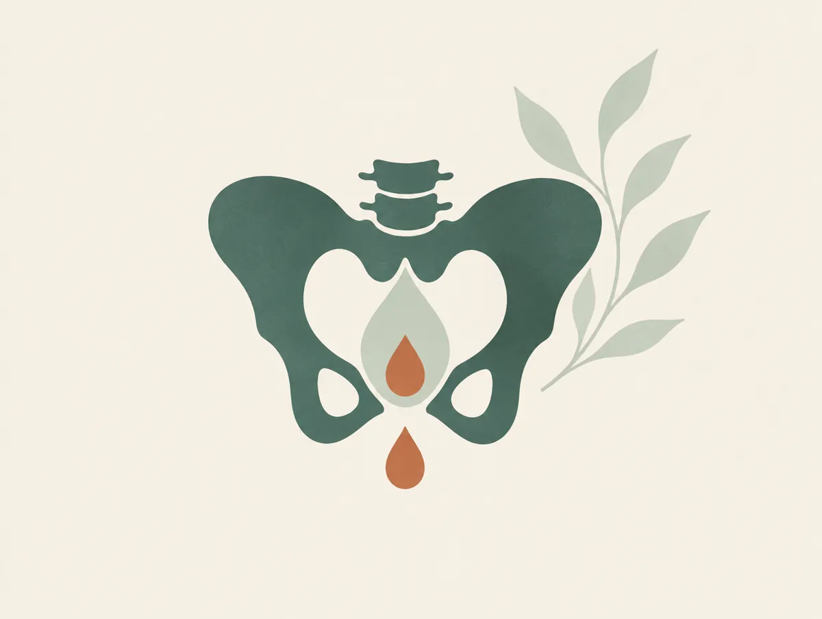 Illustration: An abstract pelvic outline with soft droplet shapes