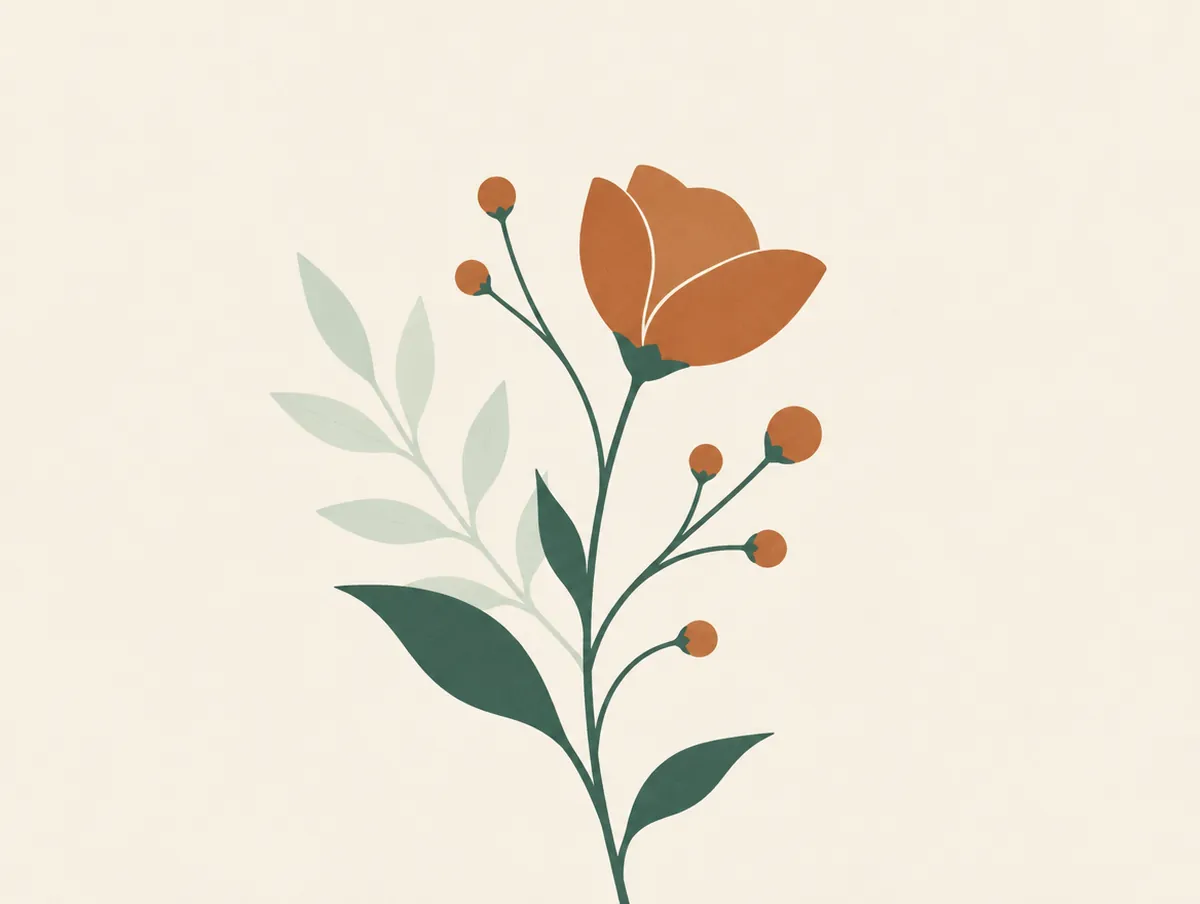 Illustration: An abstract flower with small round buds