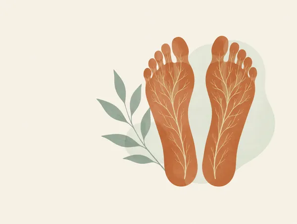 Illustration: The soles of two feet with fine branching nerve lines