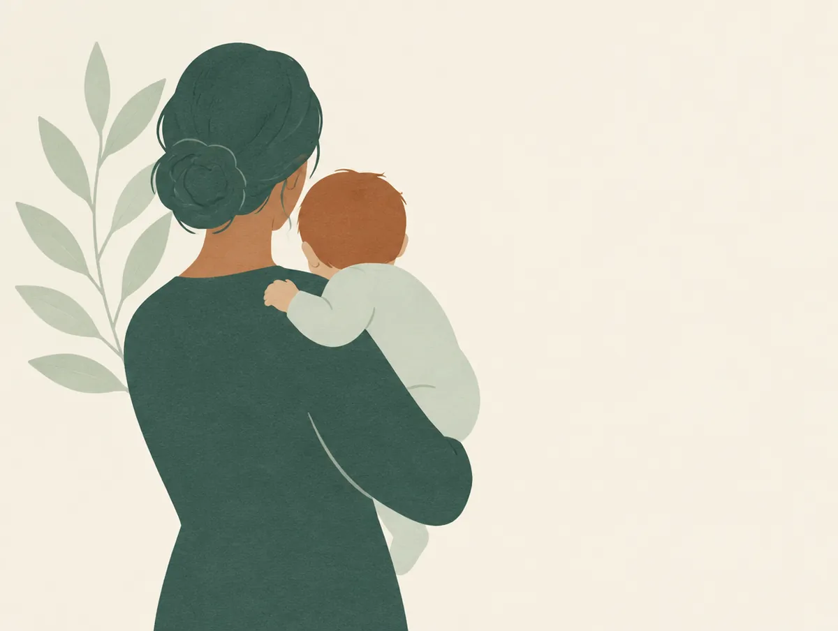 Illustration: A parent holding a baby, seen from behind, no faces