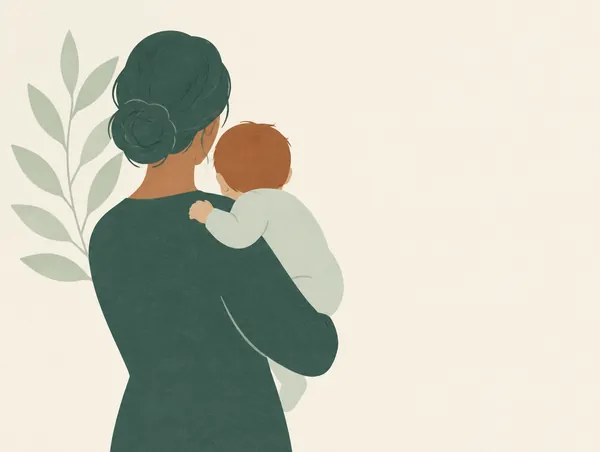 Illustration: A parent holding a baby, seen from behind, no faces
