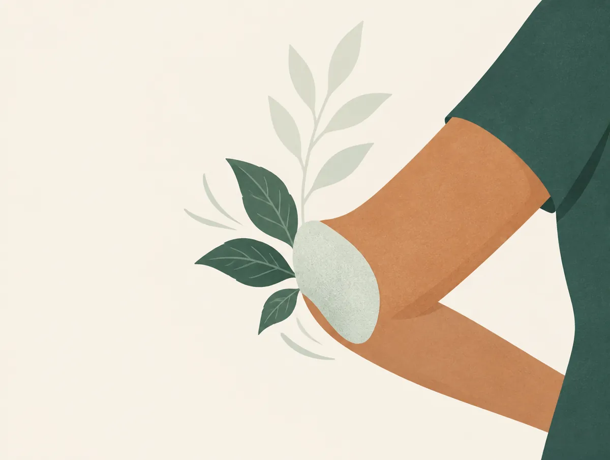 Illustration: An elbow with a soft textured patch and cooling leaves