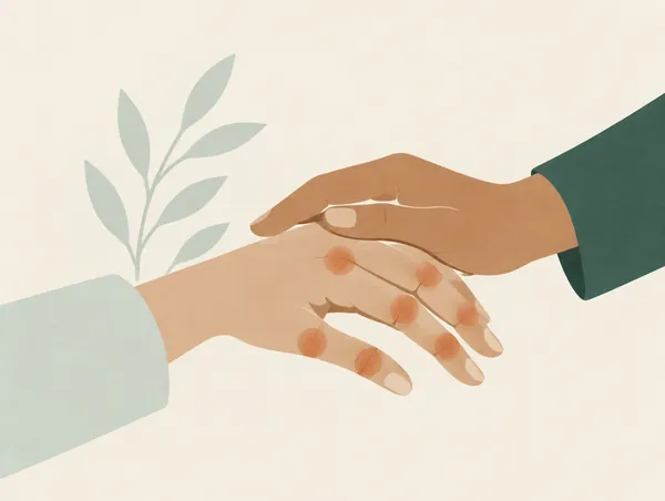 Illustration: Two hands resting together, several finger joints gently highlighted
