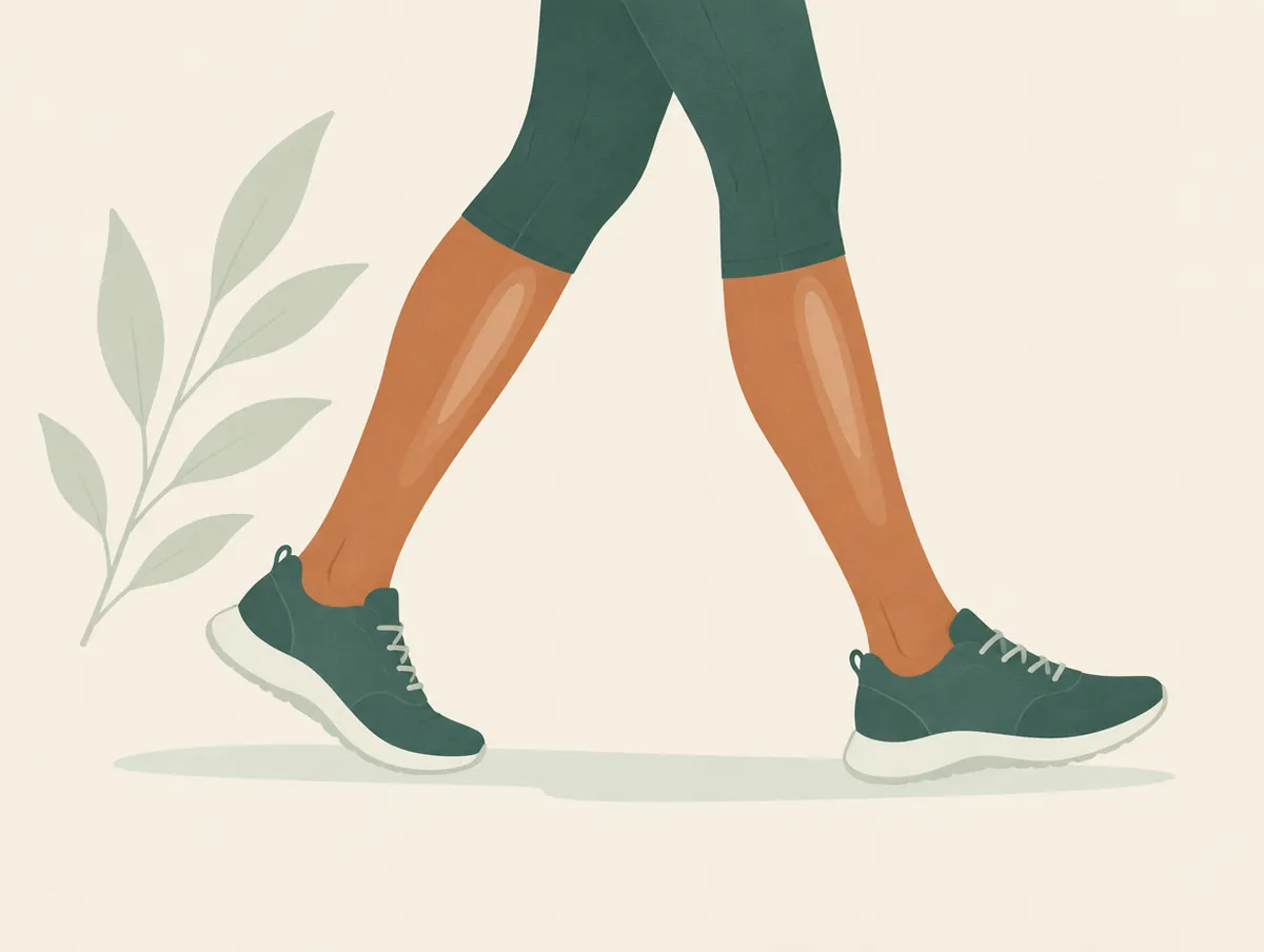 Illustration: Two lower legs mid-stride, the shins gently highlighted