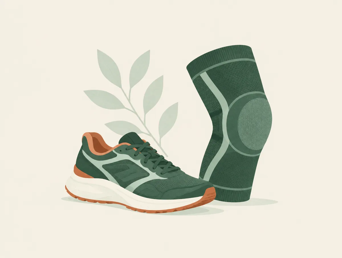 Illustration: A running shoe beside a knee support