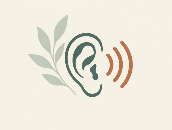 Illustration: An ear outline with soft sound-wave lines