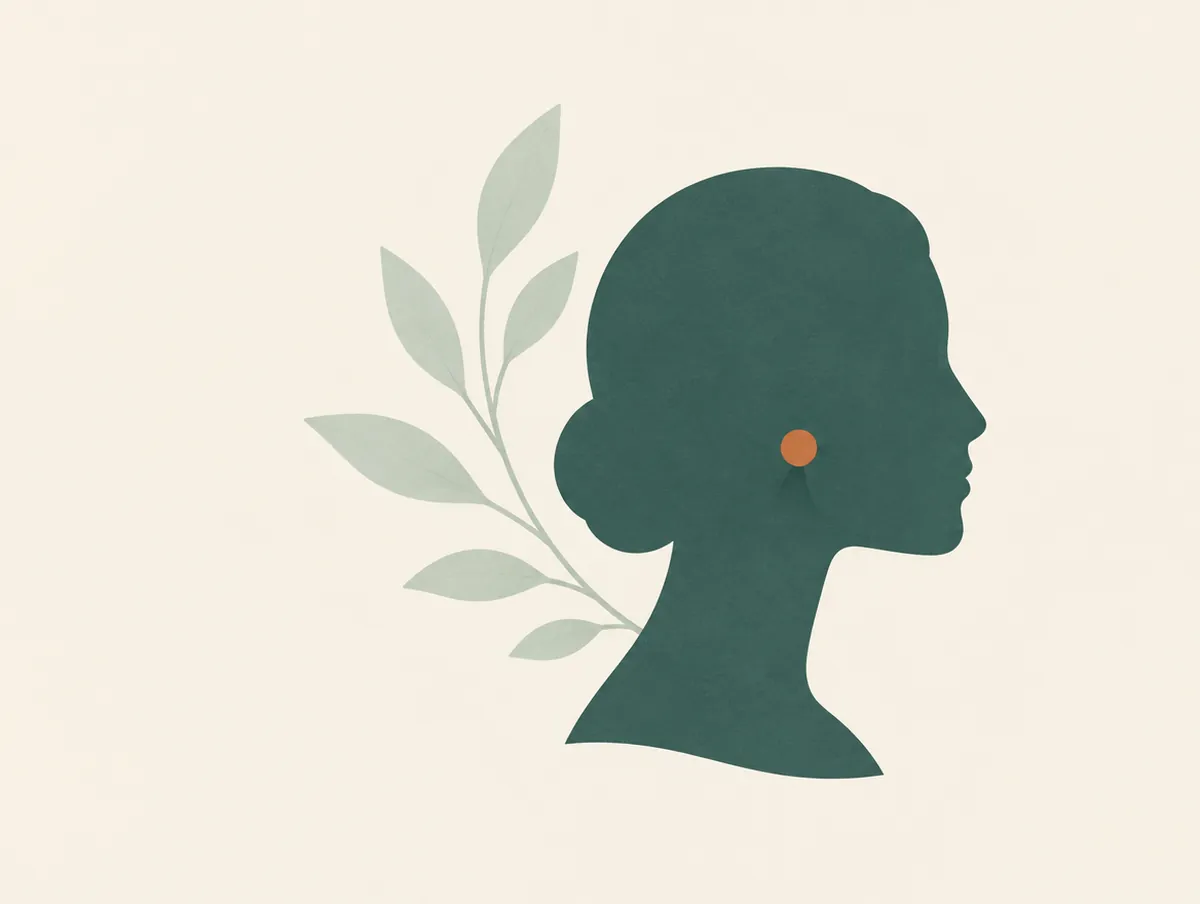 Illustration: A head outline in profile with no facial features, one clay dot at the jaw joint