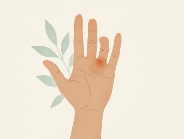 Illustration: A hand with one finger gently curled, the base of that finger softly highlighted