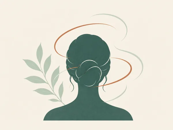 Illustration: A head silhouette from behind with soft swirling lines