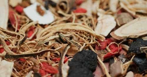 Mixed dried Chinese herbs close up